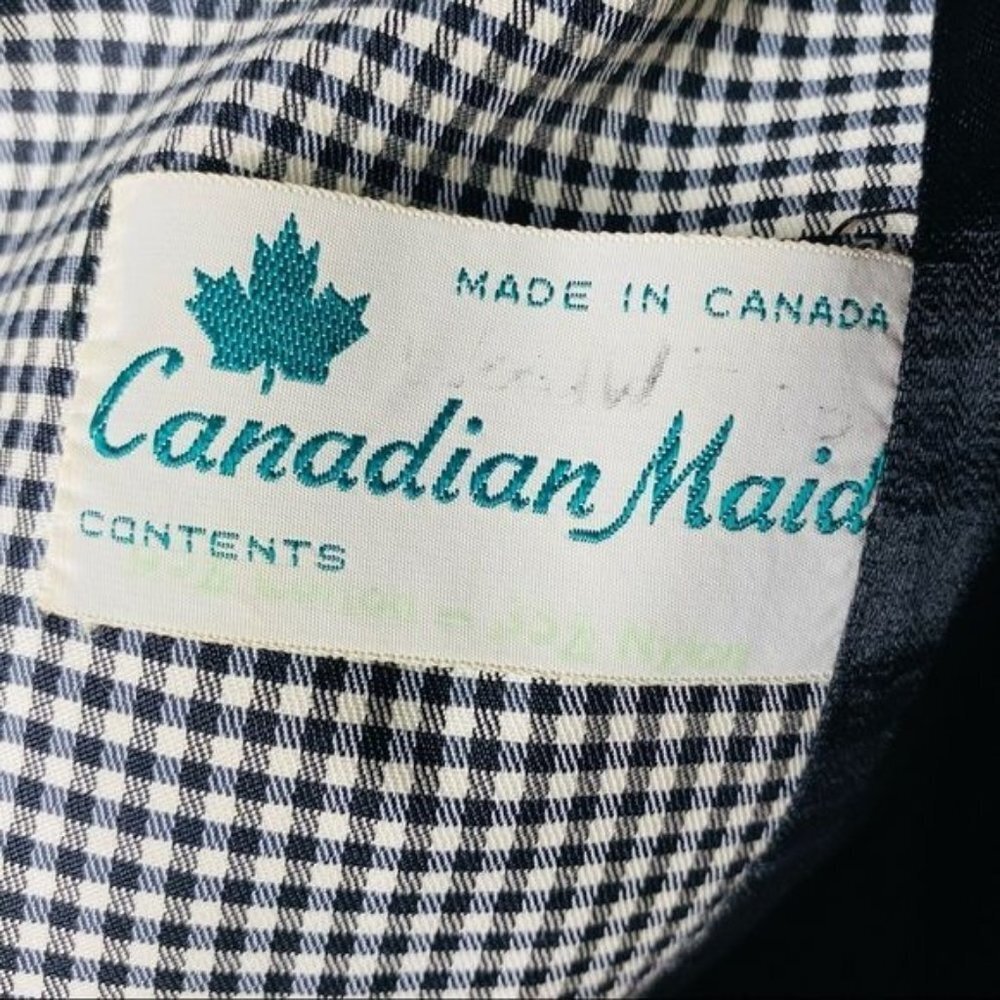 Vintage Canadian Maid Gray Plaid Overcoat Jacket Button Trench Nylon Coat Size L - Picture 2 of 12